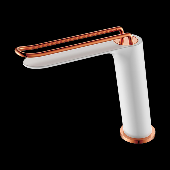 Matt White + Rose Gold Brass Basin Mixer – Aquant India